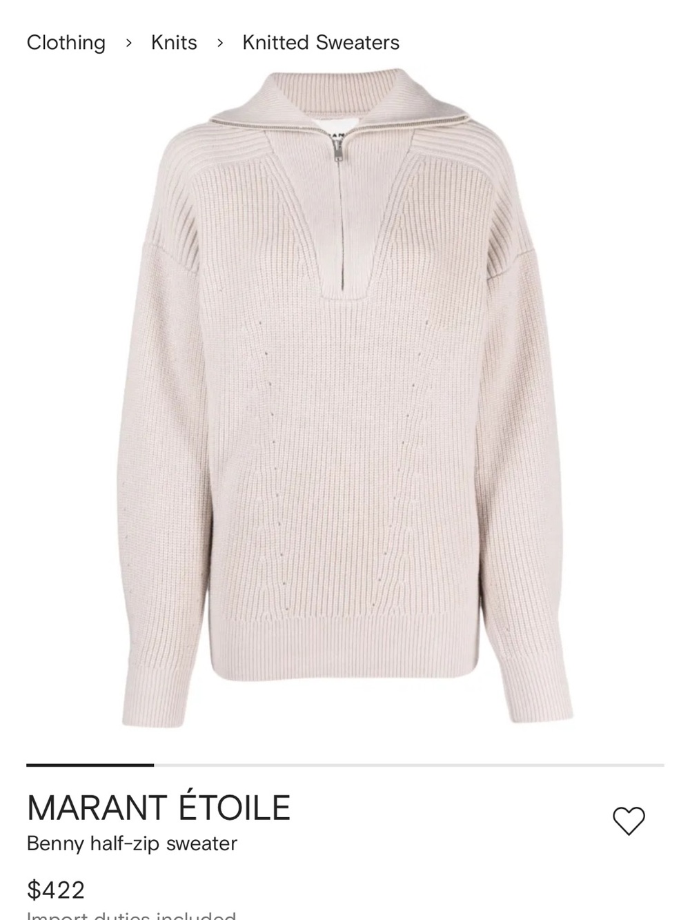 Marant Etoile Benny Half Zip Sweater